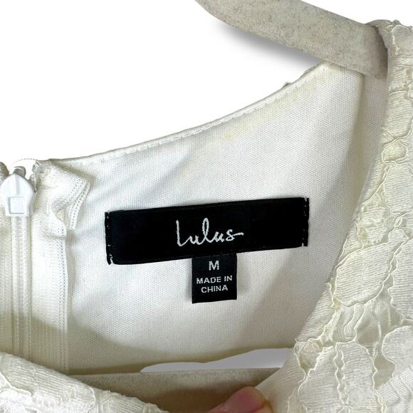 Lulus NWOT Devotion Off-White Eyelash Lace Sheer Cap Sleeve Midi Dress Medium - Picture 8 of 12